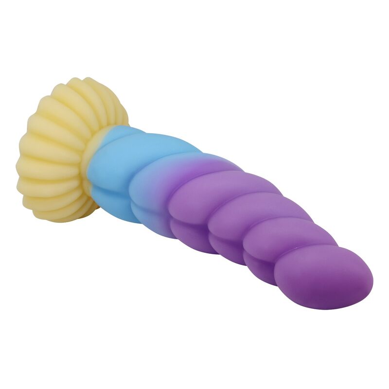 Gode Unicorn couché, base crème à cannelures rayonnantes