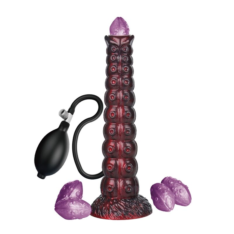 Gode ovipositeur Voidclaw Brute bordeaux avec sa poire de gonflage et ses cinq œufs