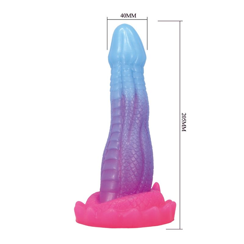 Schéma coté du gode Void Python : 205 mm de hauteur, 40 mm de diamètre