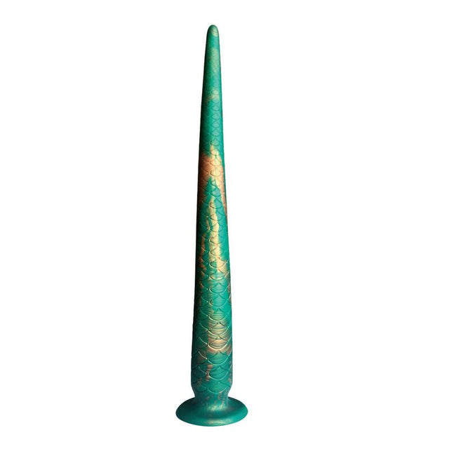 Gode queue de dragon Wildwyrm Tail dressé, écailles vert émeraude et base ventouse