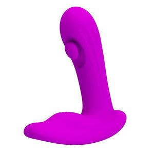 Masseur prostatique Bauer violet vu de trois quarts, avec tête incurvée et base allongée