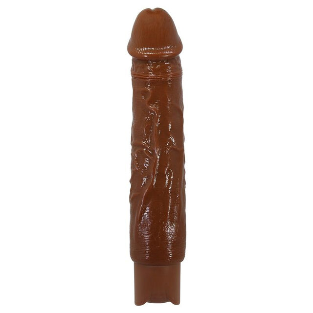 Vibromasseur réaliste Pretty Love marron, vu de face, avec gland dessiné et veines sculptées.