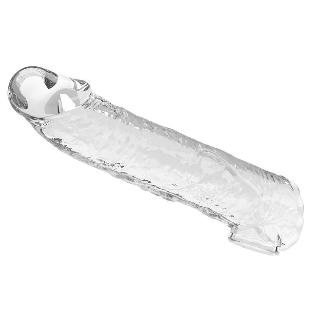 Transparente Penishülle Silas in schräger Ansicht mit sichtbarem integriertem Haltering