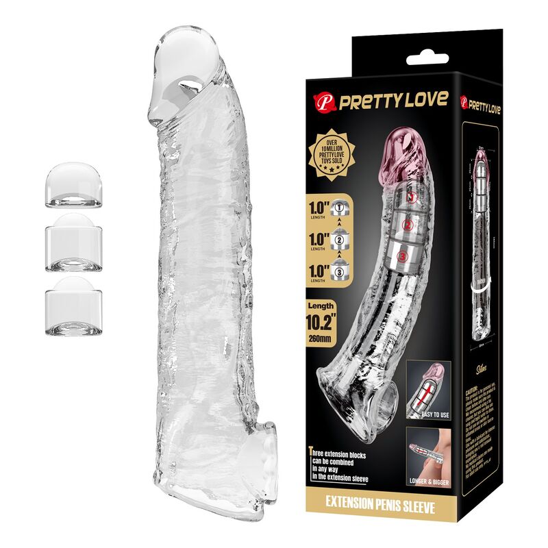 Silas-Set von Pretty Love: transparente Penishülle, drei herausnehmbare Einsätze und Verpackung