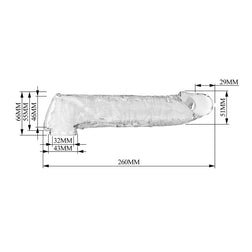 Maßzeichnung von Silas: Länge 26 cm, Hüllenöffnung 4,6 cm und Ringöffnung 3,2 cm