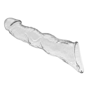 Vue de profil de la gaine transparente montrant sa tige veinée et son ouverture à la base