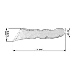 Schéma des dimensions de la gaine transparente : 280 mm au total et 52 mm au niveau du gland