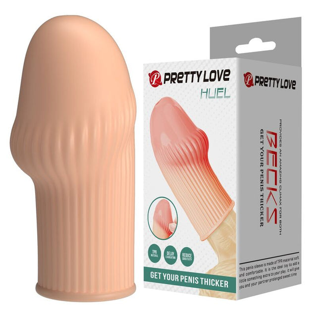 PRETTY LOVE Huel flesh-coloured ribbed penis sleeve for added thickness