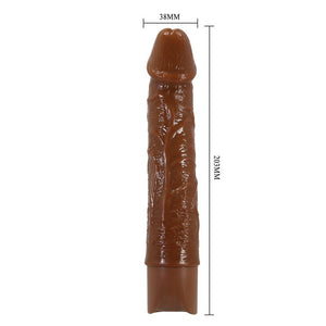 Schéma des dimensions du vibrateur Leander : longueur totale 20,3 cm et diamètre 3,8 cm