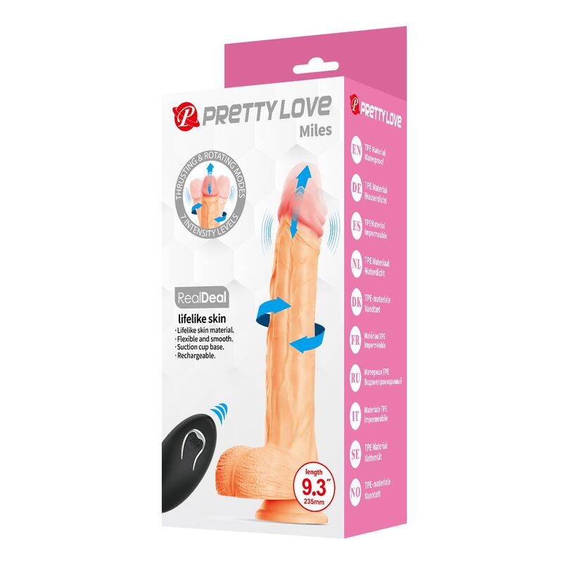 Boîte Pretty Love Miles avec indications des fonctions et de la matière TPE