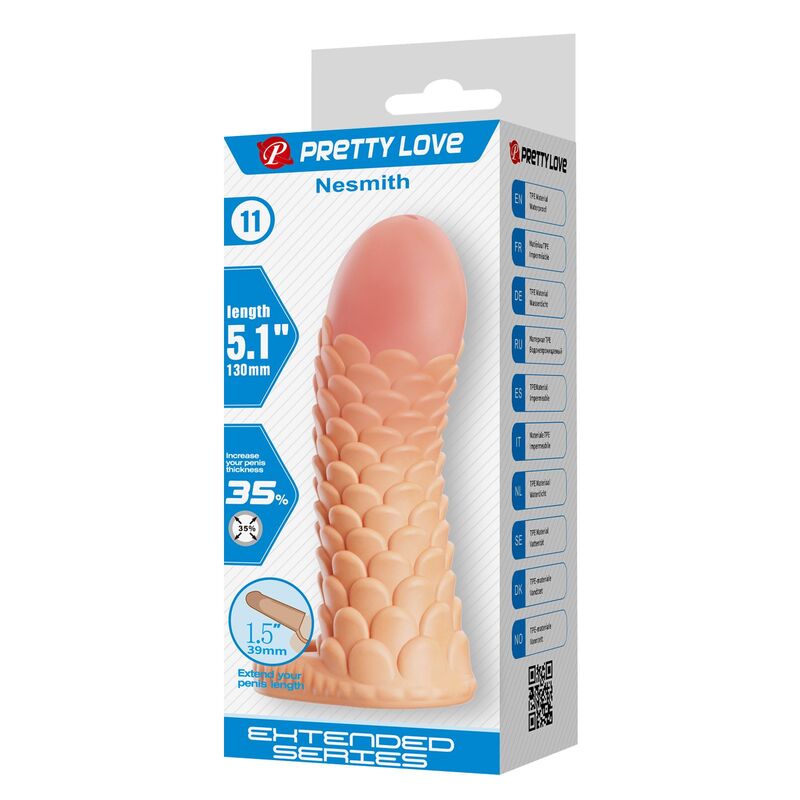 Caja Pretty Love de la funda para el pene Nesmith con ilustración del modelo con escamas
