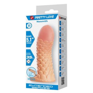 Caja Pretty Love de la funda para el pene Nesmith con ilustración del modelo con escamas