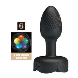 Plug anal vibrant Jotham noir à tête striée et base lumineuse LED
