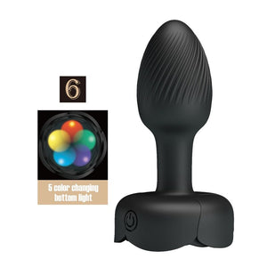 Plug anal vibrant Jotham noir à tête striée et base lumineuse LED