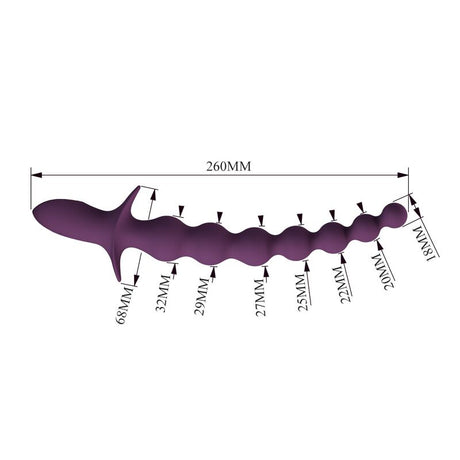 Schéma coté du Rigdon : 260 mm de long, billes de 18 à 32 mm, ailette de 68 mm