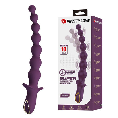 Rigdon purple vibrating anal beads next to its Pretty Love box