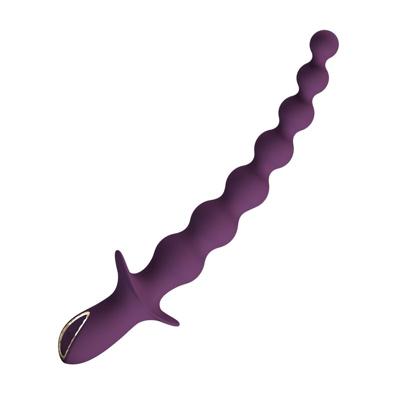 Chapelet anal Rigdon en silicone violet, sept billes graduées et poignée à ailette