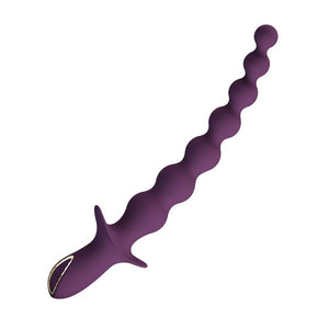 Chapelet anal Rigdon en silicone violet, sept billes graduées et poignée à ailette