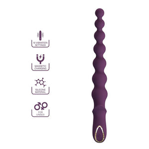 Chapelet anal Rigdon violet et ses pictogrammes : 10 modes, charge magnétique, silicone