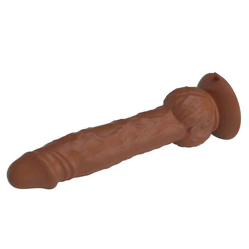Gode Eren marron à testicules et ventouse vu de dessous