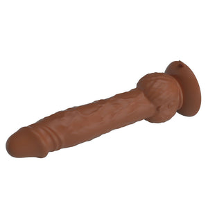 Gode Eren marron à testicules et ventouse vu de dessous