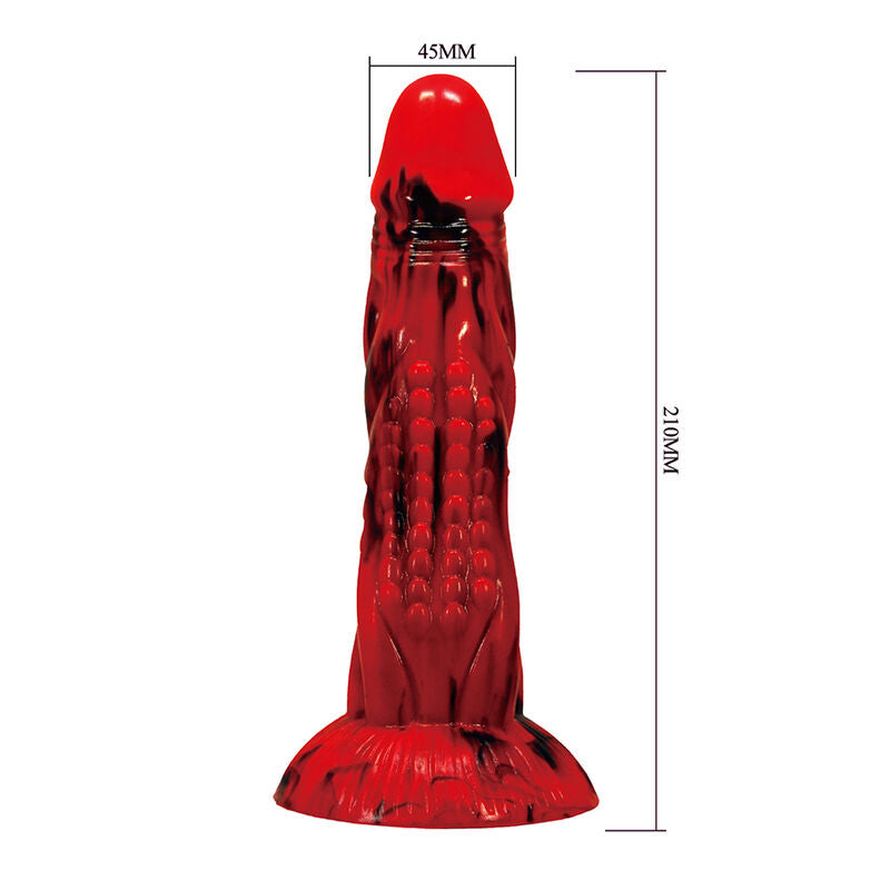 Schéma coté du gode Minotaur : 210 mm de hauteur, 45 mm de diamètre