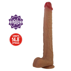 Torin-Plus debout, corps chair et gland rouge, avec repères du silicone et de la longueur