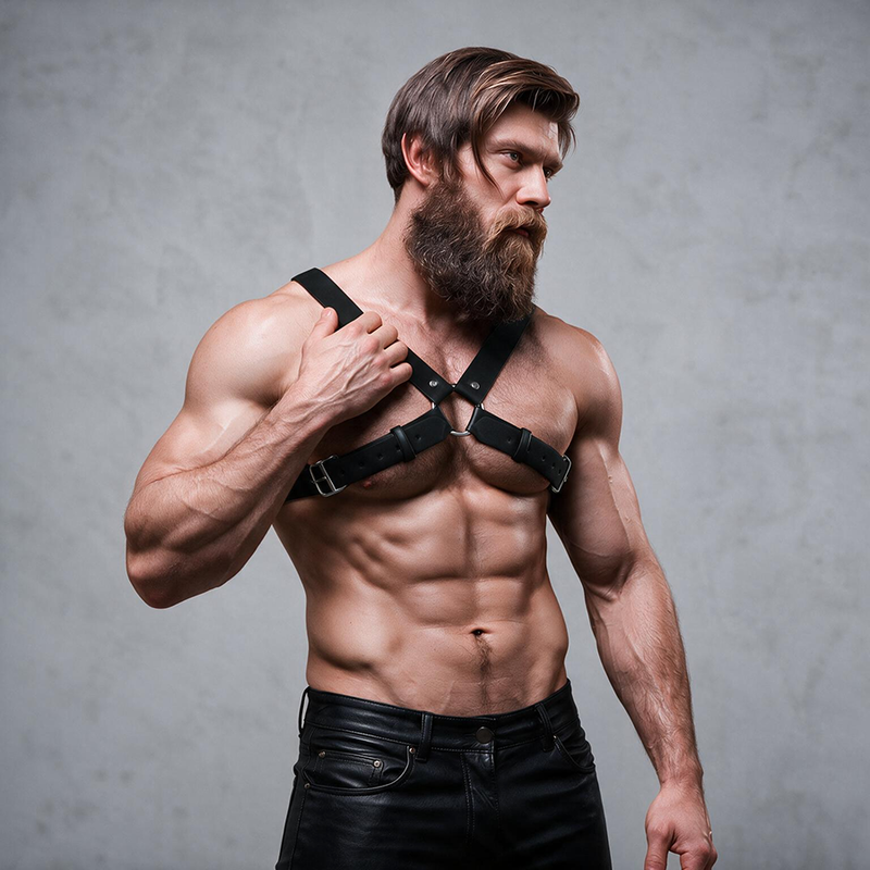 FETISH SUBMISSIVE ATTITUDE HARNAIS DE POITRINE REGLABLE EN ECO CUIR POUR HOMMES AVEC CROIX BULLDOG