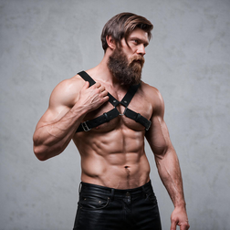 FETISH SUBMISSIVE ATTITUDE HARNAIS DE POITRINE REGLABLE EN ECO CUIR POUR HOMMES AVEC CROIX BULLDOG