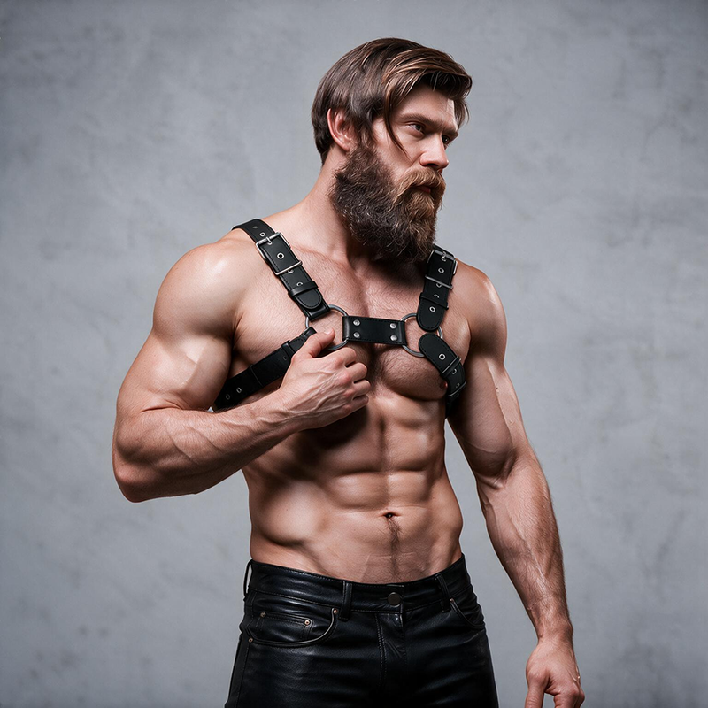 FETISH SUBMISSIVE ATTITUDE HARNAIS DE POITRINE REGLABLE EN CUIR ECOLOGIQUE POUR HOMMES BULLDOG