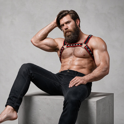 FETISH SUBMISSIVE ATTITUDE HARNAIS DE POITRINE BULLDOG EN CUIR ECOLOGIQUE POUR HOMMES NOIR ROUGE