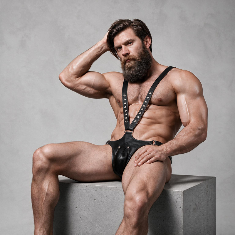 FETISH SUBMISSIVE ATTITUDE HARNAIS EN CUIR ECOLOGIQUE EN FORME DE V POUR HOMMES