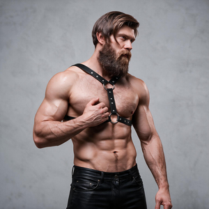 FETISH SUBMISSIVE ATTITUDE BRUSTHARNESS AUS ÖKO-LEDER MIT DOPPELTEM STÜTZBAND UND NIETEN FÜR HERREN