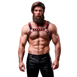 FETISH SUBMISSIVE ATTITUDE HARNAIS DE POITRINE BULLDOG EN CUIR ECOLOGIQUE POUR HOMMES NOIR ROUGE