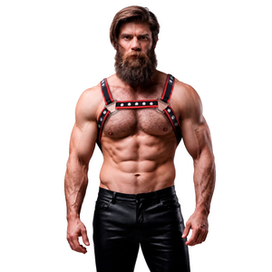 FETISH SUBMISSIVE ATTITUDE HARNAIS DE POITRINE BULLDOG EN CUIR ECOLOGIQUE POUR HOMMES NOIR ROUGE