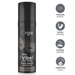 Flacon et pictogrammes du gel Sexy Vibe High Voltage ORGIE 15 ml