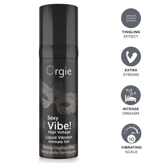 Flacon et pictogrammes du gel Sexy Vibe High Voltage ORGIE 15 ml