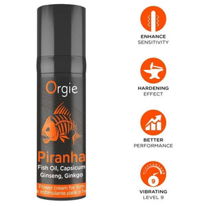Crème Piranha ORGIE 15 ml avec pictogrammes de présentation