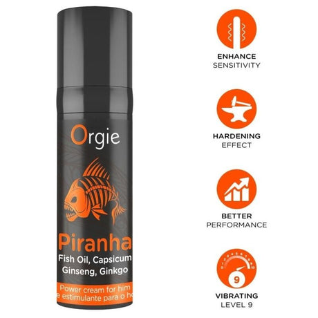 Crème Piranha ORGIE 15 ml avec pictogrammes de présentation