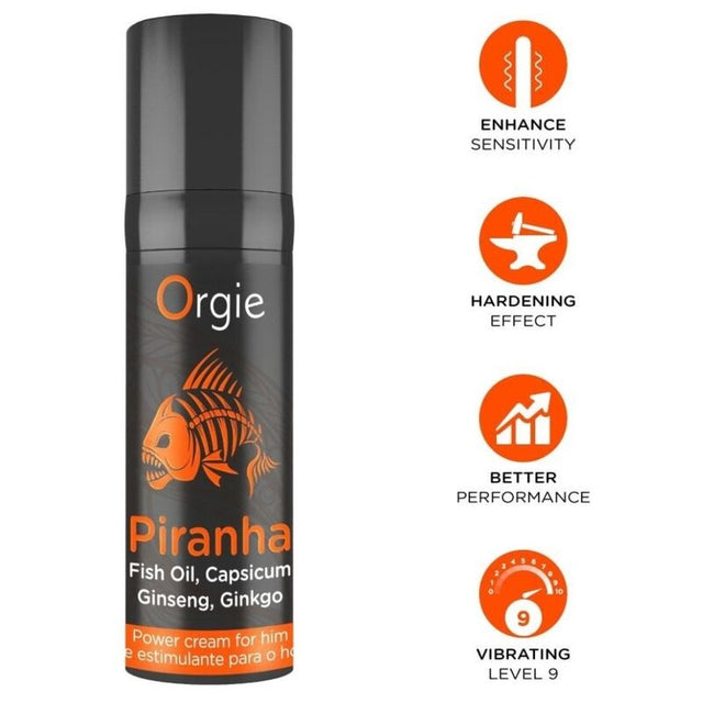 Crème Piranha ORGIE 15 ml avec pictogrammes de présentation