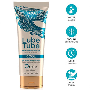 Tube Orgie Lube Tube Cool 150 ml avec pictogrammes effet frais, base eau et texture non collante