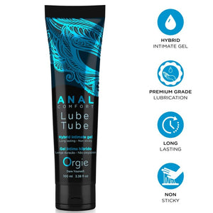 Tube noir et bleu Anal Comfort ORGIE 100 ml avec présentation des caractéristiques