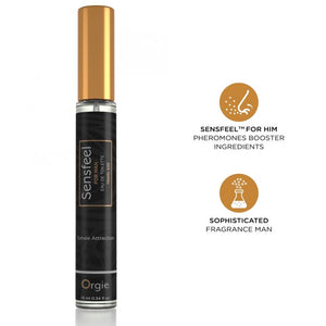 Orgie Sensfeel for Man Reisespray 10 ml mit goldfarbener Kappe und Symbolen