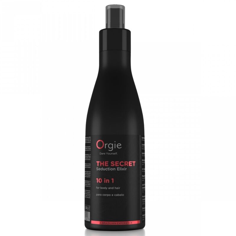 Flacon spray noir de la lotion The Secret corps et cheveux ORGIE