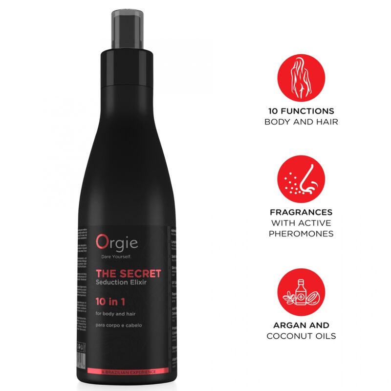 Lotion The Secret ORGIE 200 ml en spray avec présentation des fonctions