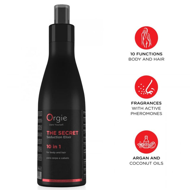 Lotion The Secret ORGIE 200 ml en spray avec présentation des fonctions
