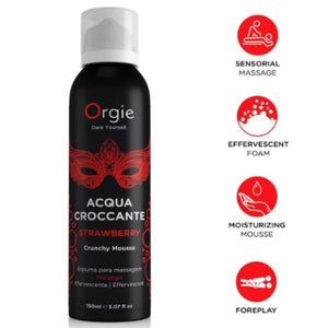 Aérosol Orgie Acqua Croccante Strawberry 150 ml avec masque rouge et pictogrammes massage