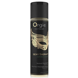Flacon de 200 ml Sexy Therapy Aphrodisiac ORGIE avec étiquette noire et masque doré