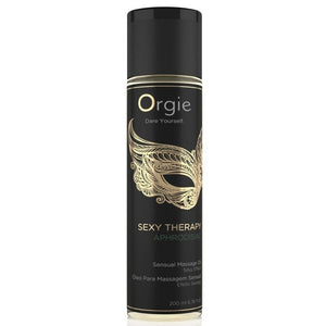 Flacon de 200 ml Sexy Therapy Aphrodisiac ORGIE avec étiquette noire et masque doré