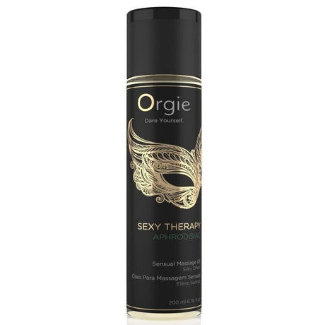 Flacon de 200 ml Sexy Therapy Aphrodisiac ORGIE avec étiquette noire et masque doré